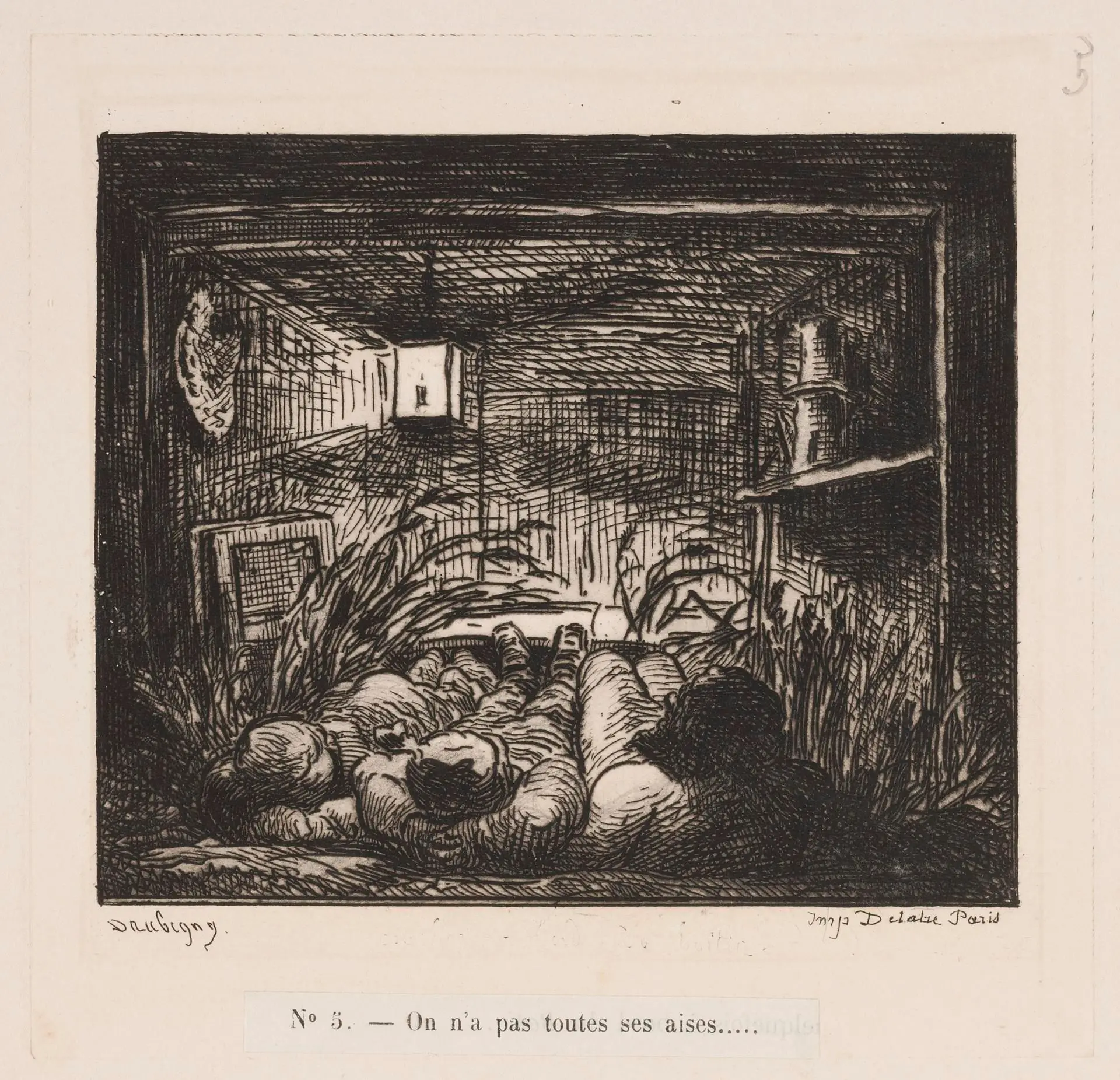 Coucher à bord du bottin (La Nuit en bateau) [Sleeping On Board the Boat (The Night on the Boat)] by Artist: Charles-François Daubigny