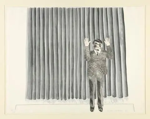 Figure by a Curtain by Artist: David Hockney