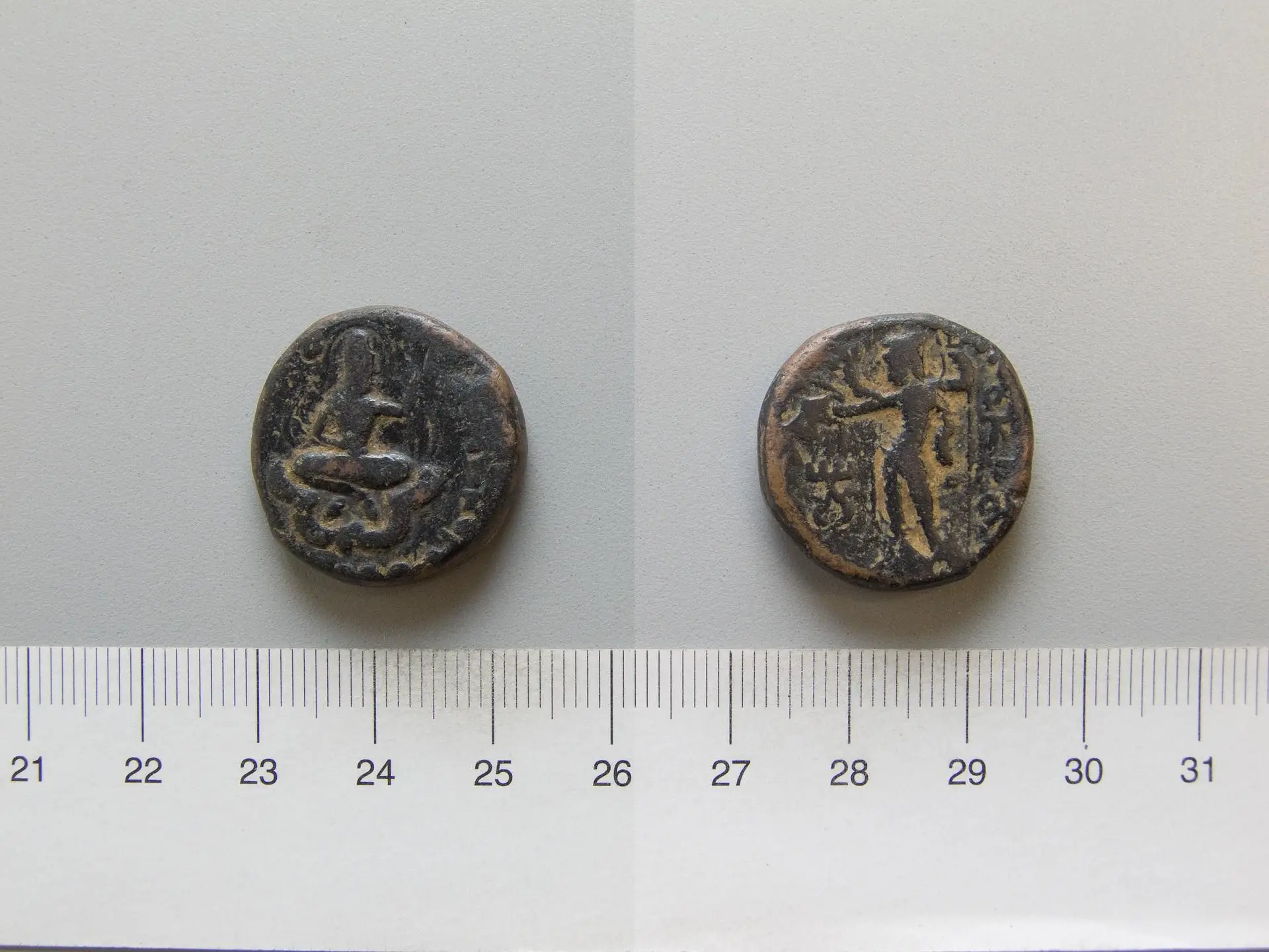 Coin of Huvishka from India by Artist: Unknown//Mint: India//Ruler: Huvishka, Emperor of the Kushan Empire, ruled 150–180