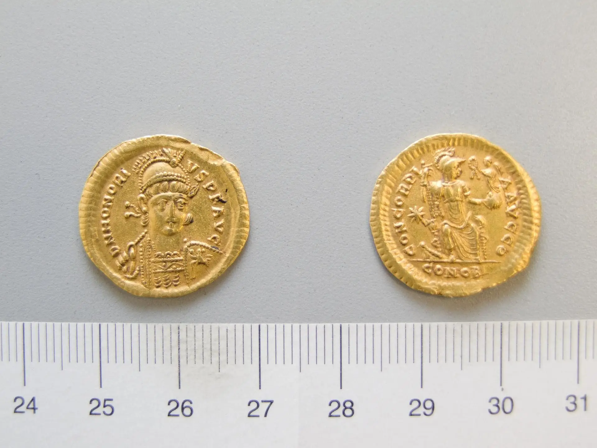 Solidus of Honorius, Flavius, Emperor of Rome by Artist: Unknown//Ruler: Honorius, Flavius, Emperor of Rome, A.D. 384–423, ruled 393–423