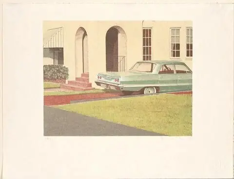 Four Chevies (car in front of house) by Artist: Robert Bechtle