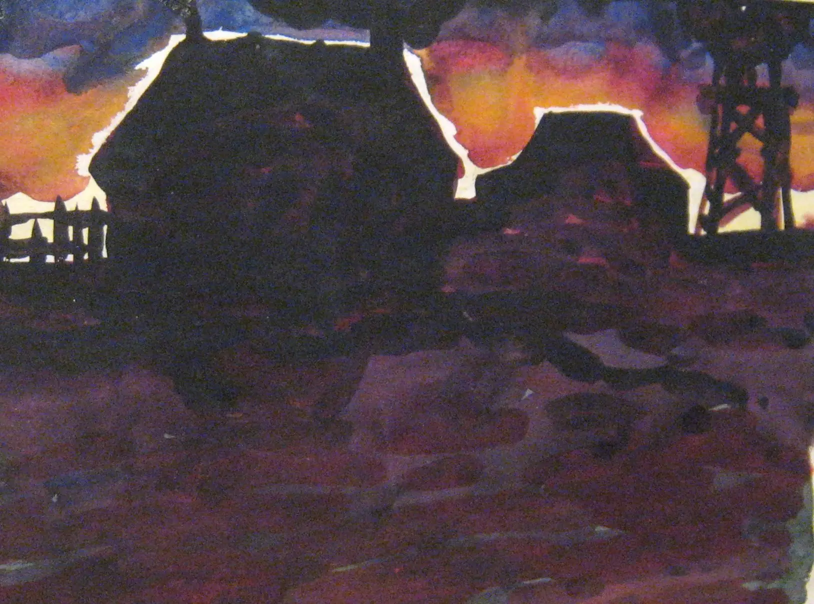 Morning sky with house and windmill by Artist: Georgia O'Keeffe