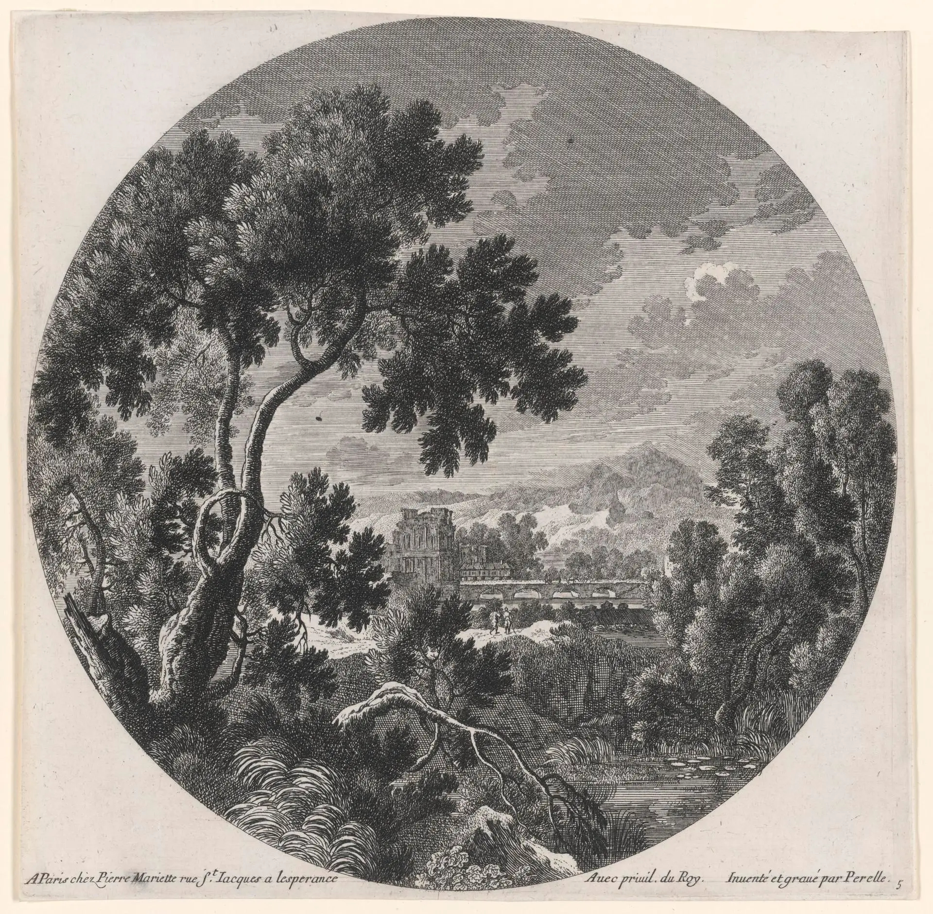 Landscape with Two Travelers and a Castle; and Herdsman, Sheep and Cattle in a Landscape, from a set of six landscapes by Artist: Gabriel Pérelle