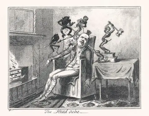 The Headache: A Print after George Cruikshank by Artist: Enrique Chagoya