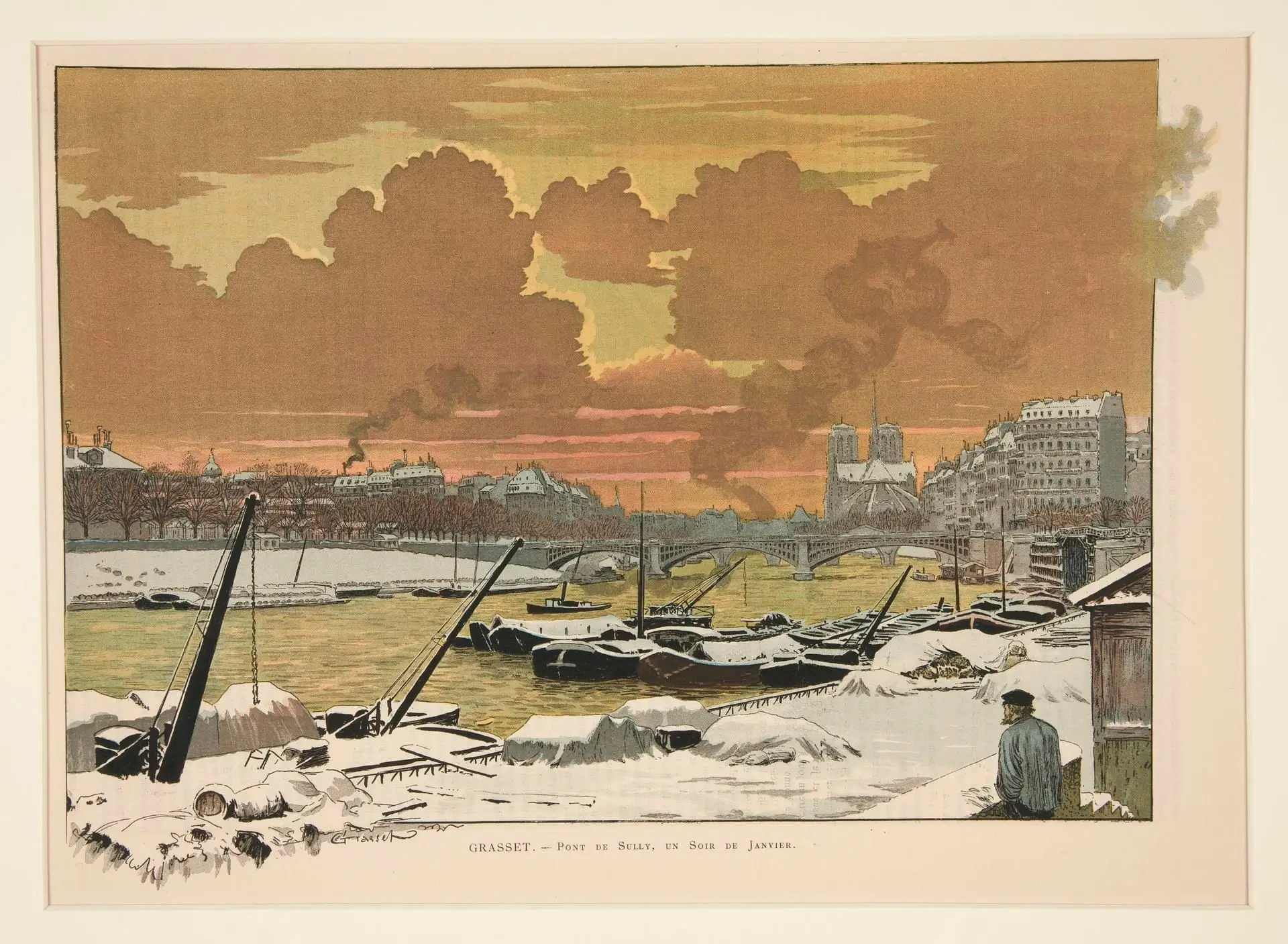 Pont de Sully, un soir de Janvier (Sully Bridge, one evening in January) by Artist: Eugène Grasset