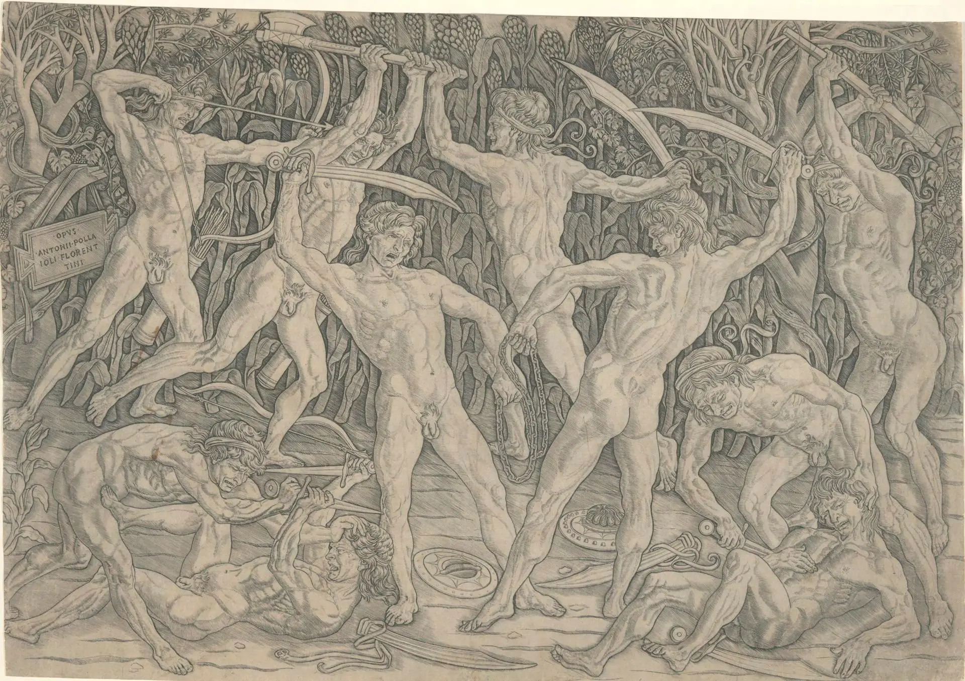 Battle of the Nudes by Artist: Antonio del Pollaiuolo