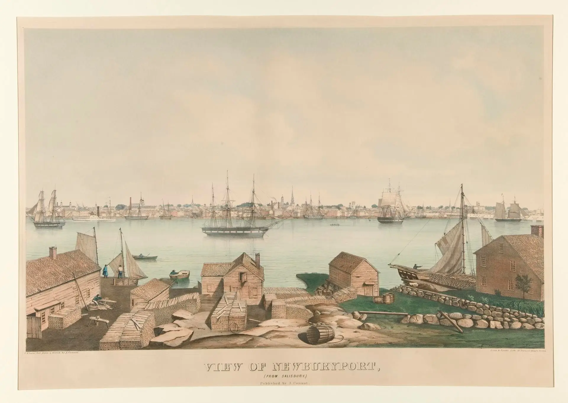 View of Newburyport, (from Salisbury) by Artist: Fitz Henry Lane