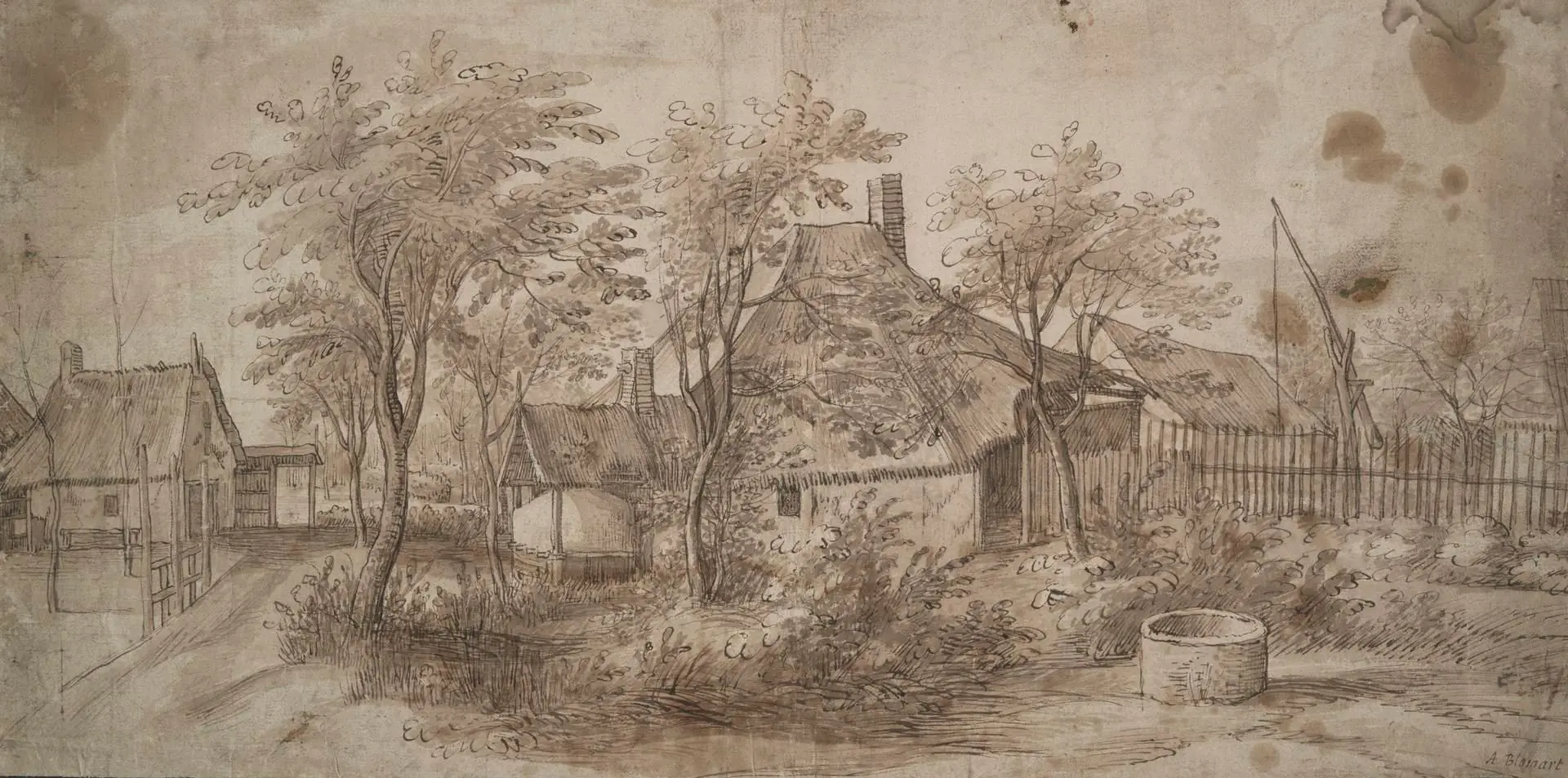 Farm Buildings by a Well by Artist: Master of the Farm Landscapes