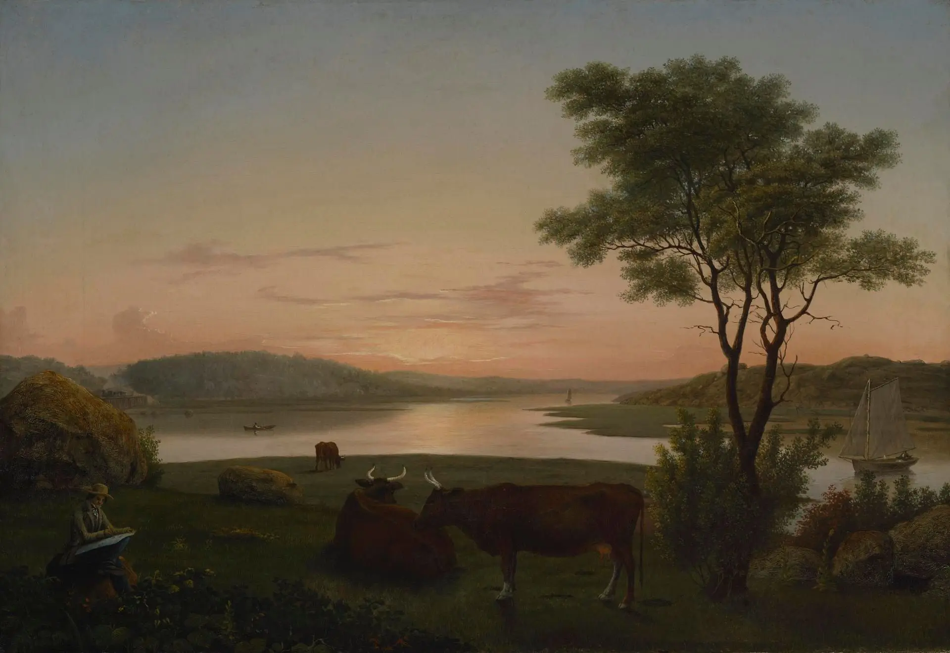 New England Inlet with Self-Portrait by Artist: Fitz Henry Lane