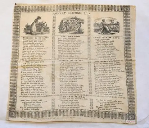 Printed cotton handkerchief, "Primary Lessons No. 6" by Maker: Boston Chemical Printing Company (American)