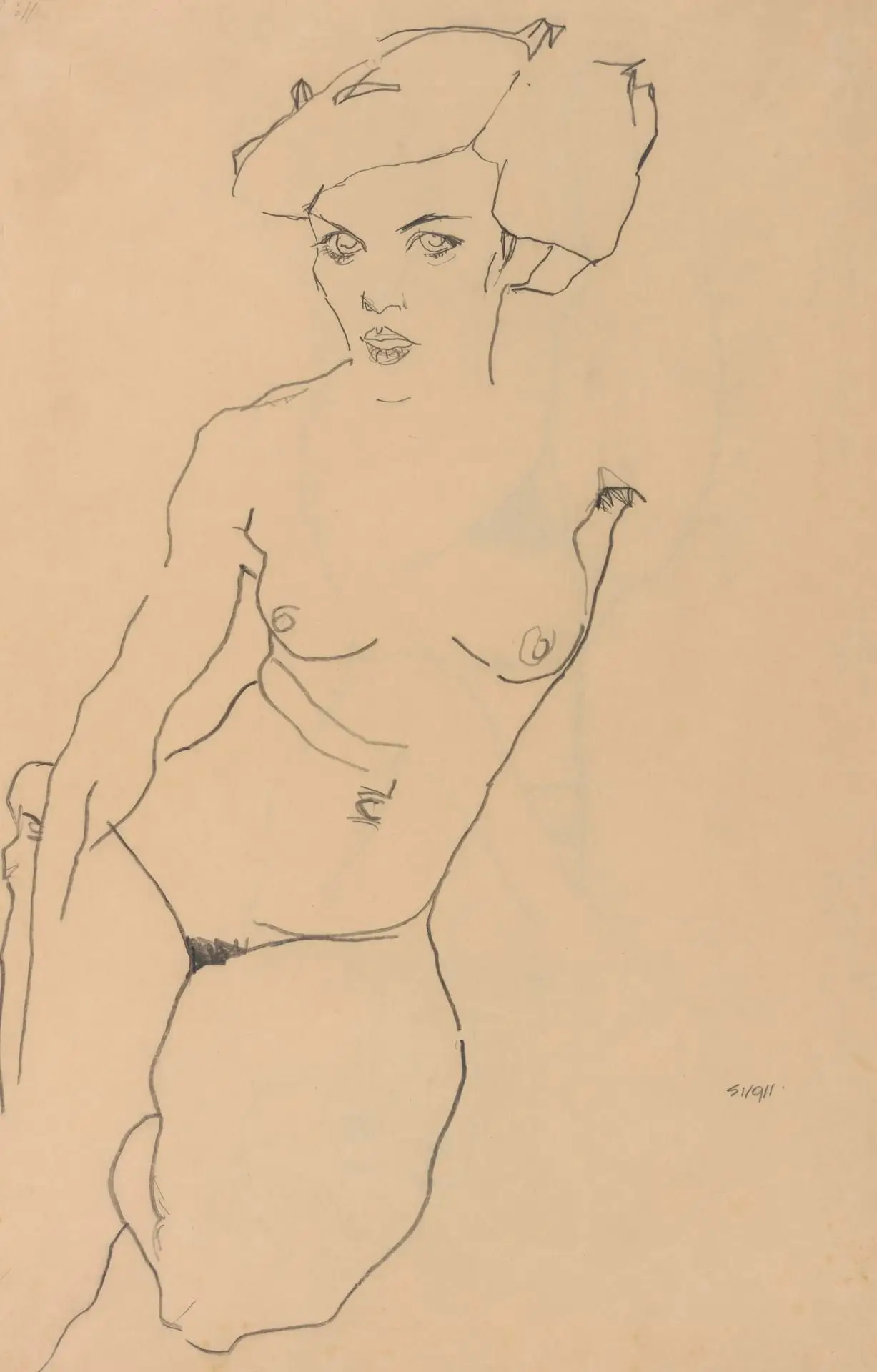 Kneeling Female Nude by Artist: Egon Schiele