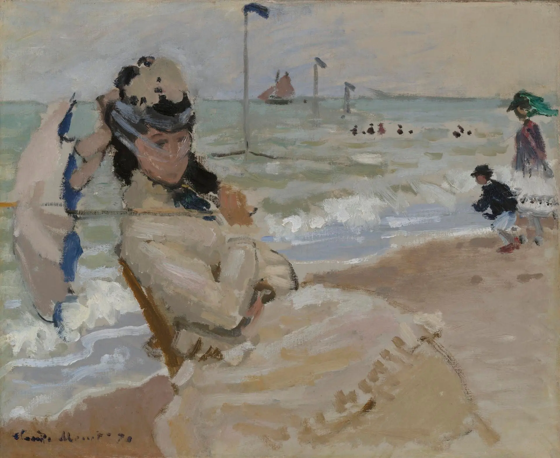 Camille on the Beach in Trouville by Artist: Claude Monet
