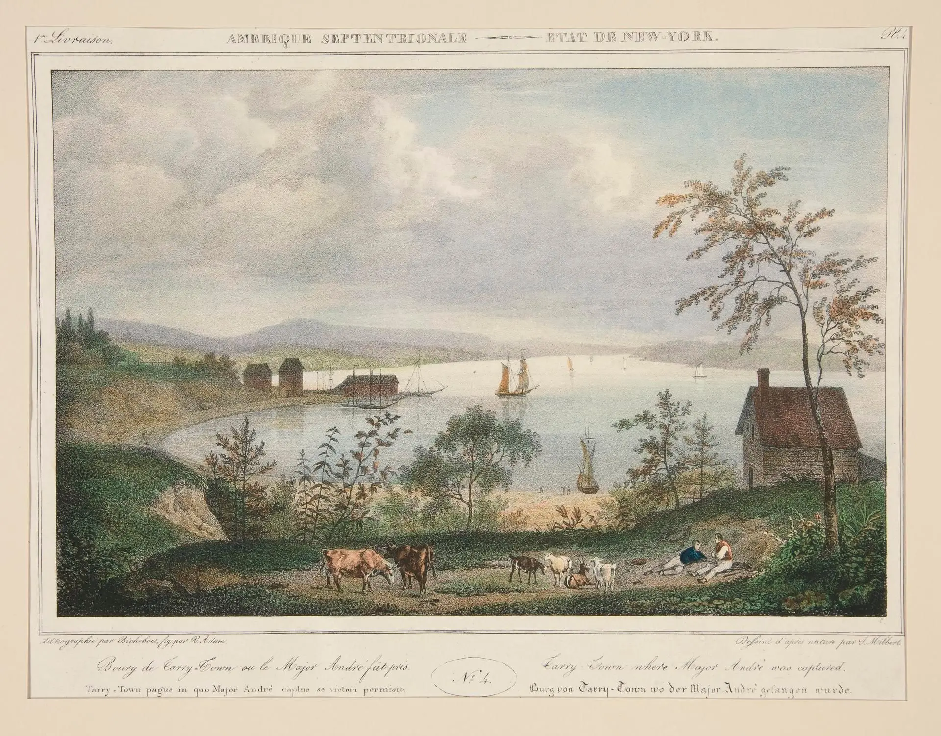Amerique Septentrionale - Etat de New-York. N. 4, pl. 4....Tarry-Town where Major André was captured. by Lithographer: Louis-Pierre-Alphonse Bichebois