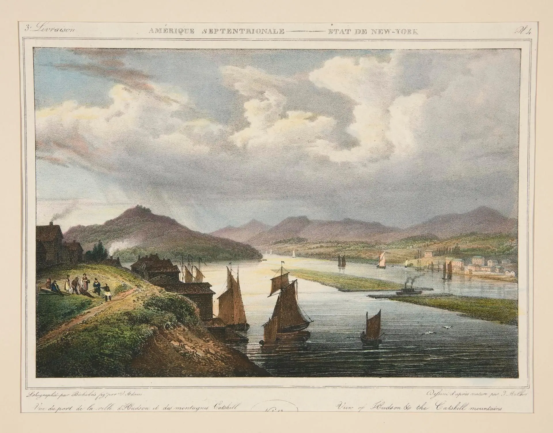 View of Hudson & the Catskill Mountains by Lithographer: Louis-Pierre-Alphonse Bichebois