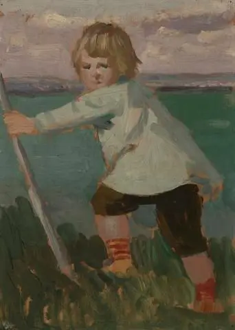 Boy on a Cliff Leaning on a Stick by Artist: Augustus John